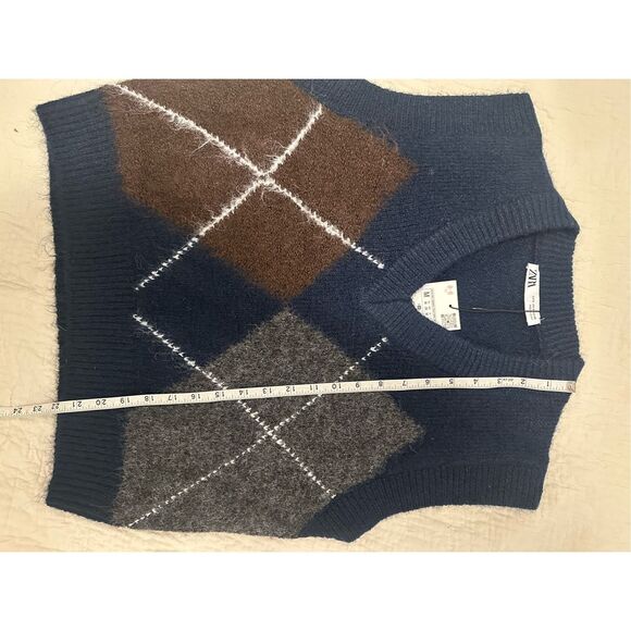 NWT Zara argyle oversized cropped sweater vest - Picture 7 of 7